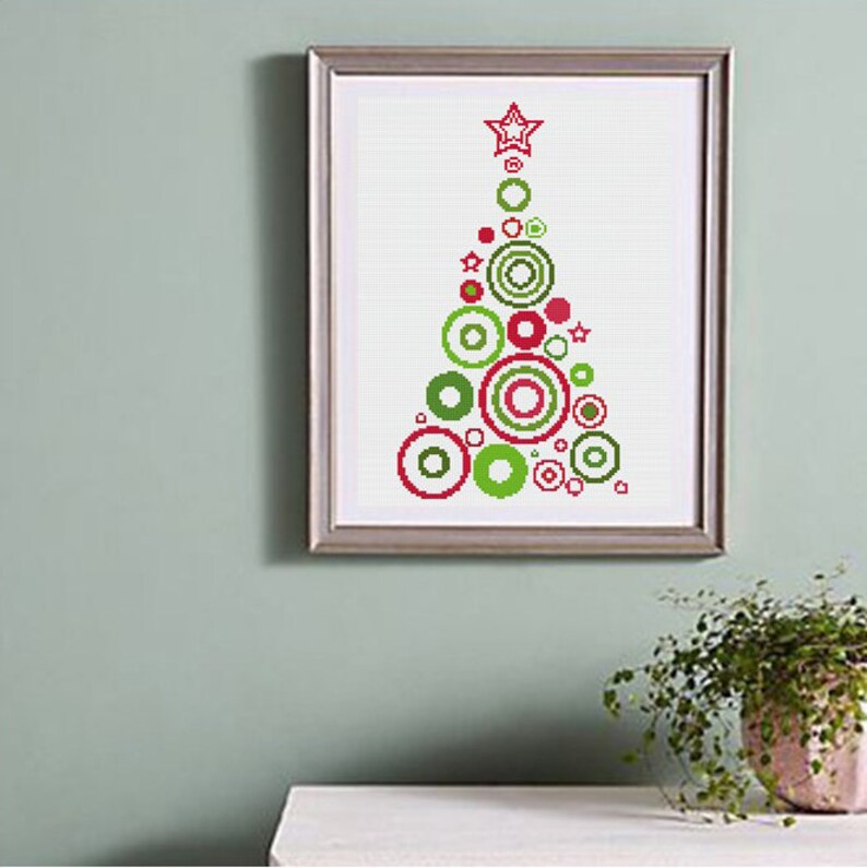 Christmas tree cross stitch pattern pdf Christmas vintage ornament New Year Xmas tree home decor pattern Cute modern Gift Ornament