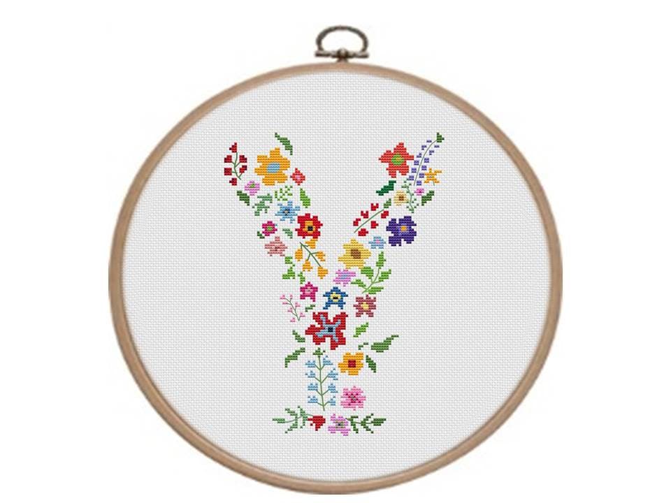 Alphabet Xstitch Chart Floral Letter A Cross Stitch Pattern Instant Cross Stitch Digital Download Monogram Letter Counted Cross Stitch