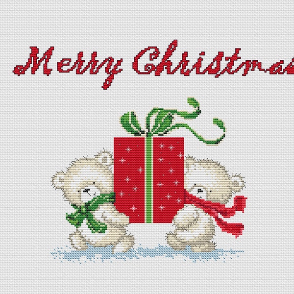 Christmas cross stitch pattern - Xmas bears pdf - Cute winter animals - Polar teddy bears cross stitch - Small easy embroidery pattern gifts