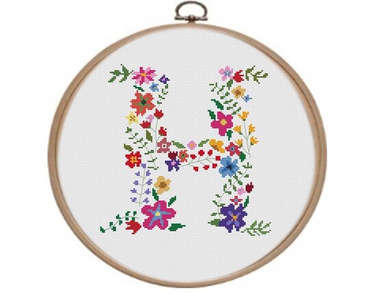 Floral Letter Cross Stitch Pattern Pdf Modern Monogram H - Etsy