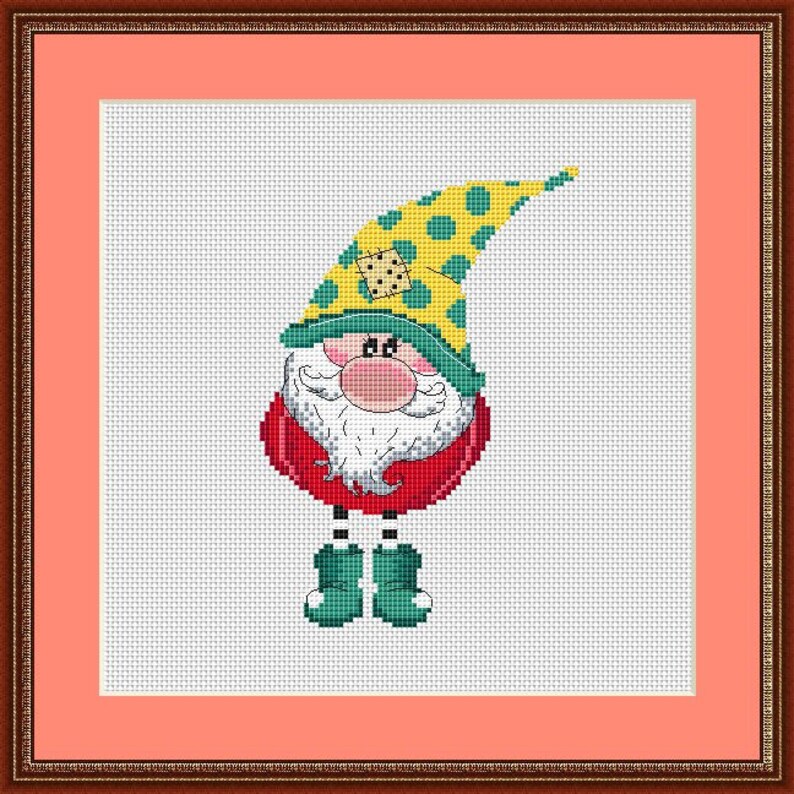 Garden gnome cross stitch pattern Scandinavian easy ornament | Etsy