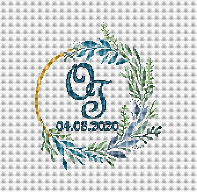 cross-stitch-wedding-pattern-personalized-counted-love-pdf-custom-font-letters-ornament-modern-monogram-family-name-couple-gift-etsy