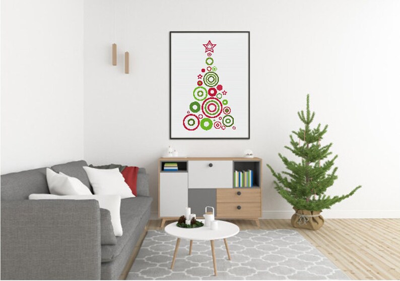 Christmas tree cross stitch pattern pdf Christmas vintage ornament New Year Xmas tree home decor pattern Cute modern Gift Ornament