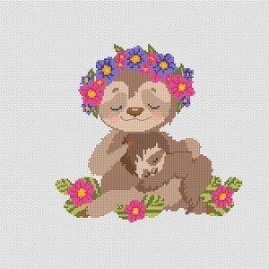 Sloth cross stitch pattern pdf, Modern farmhouse mantel decor, Mothers day gift, Pillow animal handmade,  Hand embroidery designs, Wall art