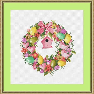 easter cross stitch pattern, eggs cross stitch pattern, easter eggs pdf, counted cross stitch pattern, rabbit cross stitch pattern, holy easter cross stitch, spring cross stitch, floral cross stitch pattern, easter wreath cross stitch pdf