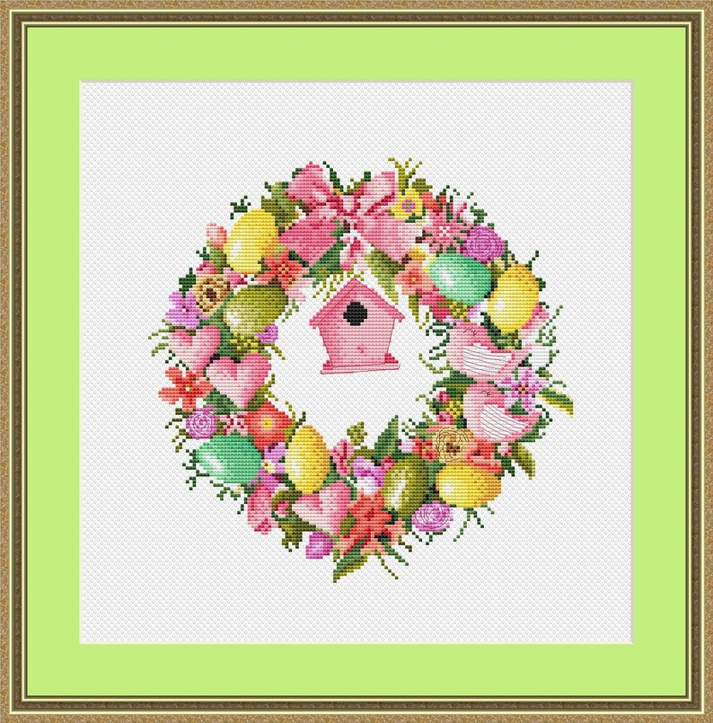 easter cross stitch pattern, eggs cross stitch pattern, easter eggs pdf, counted cross stitch pattern, rabbit cross stitch pattern, holy easter cross stitch, spring cross stitch, floral cross stitch pattern, easter wreath cross stitch pdf