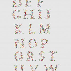 Alphabet cross stitch pdf - Floral font pattern - Floral letters - Flower initials - Modern monogram - Wedding counted cross stitch - Name