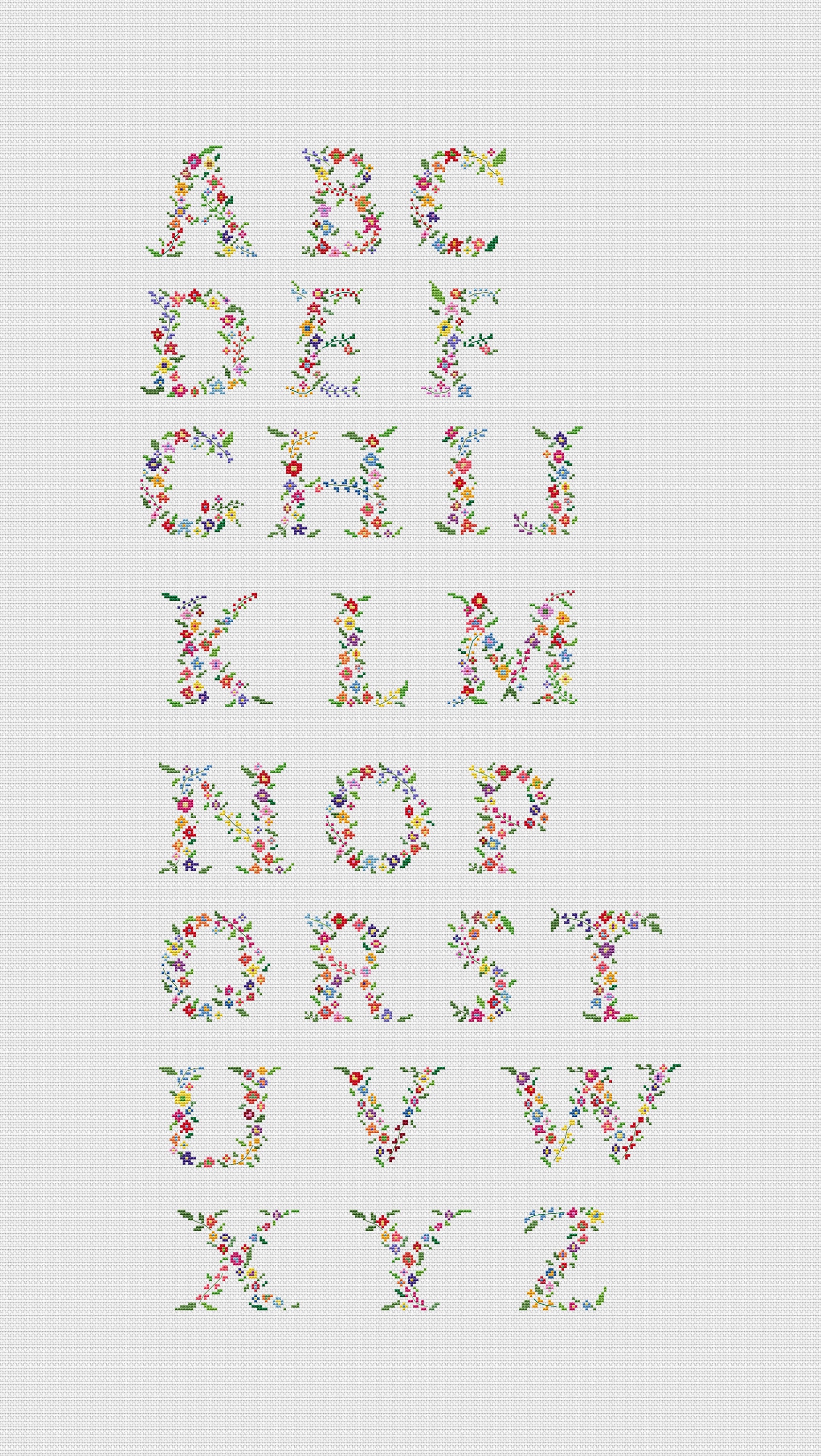 Alphabet Cross Stitch Pdf Floral Font Pattern Floral Letters Flower Initials Modern Monogram Wedding Counted Cross Stitch Name - Etsy