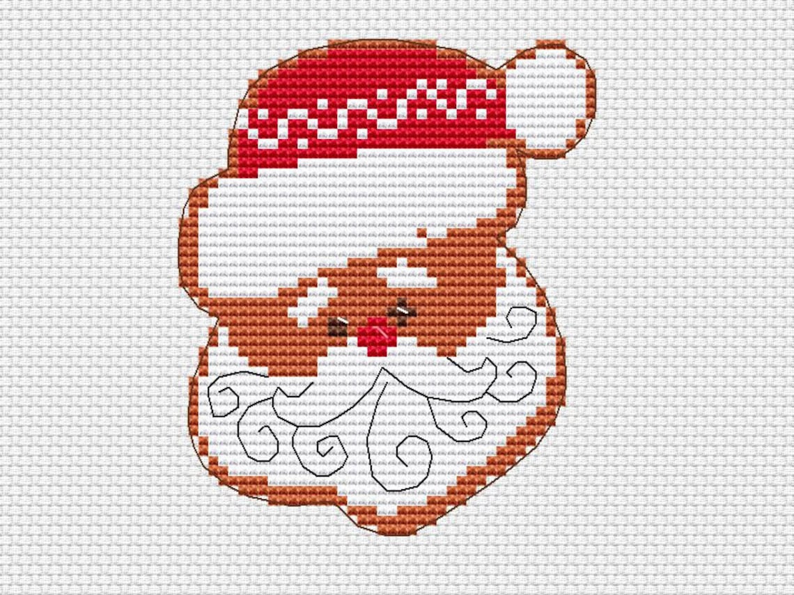 Santa Cross Stitch Pattern Pdf Easy Gingerbread Cookie Chart Etsy