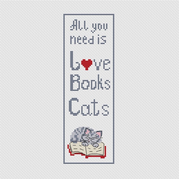 Bookmark cross stitch pattern, Mini cat cross stitch pattern, Small saying instant pdf