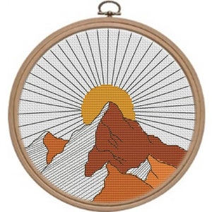 Mountains cross stitch pattern - Easy sun boho embroidery - Abstarct sun cross stitch - Modern wall art - Sun cross stitch - Bedroom decor