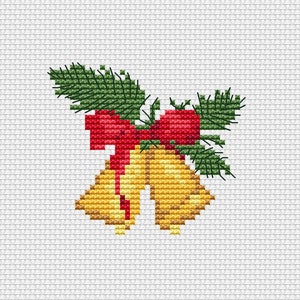Christmas cross stitch pattern - Bells ornament - Small Xmas pdf - Christmas card cross stitch - Xmas bookmark - Small easy beginner gift