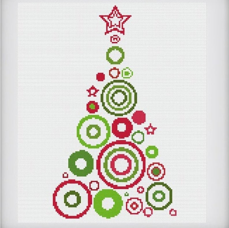 Christmas tree cross stitch pattern pdf Christmas vintage ornament New Year Xmas tree home decor pattern Cute modern Gift Ornament