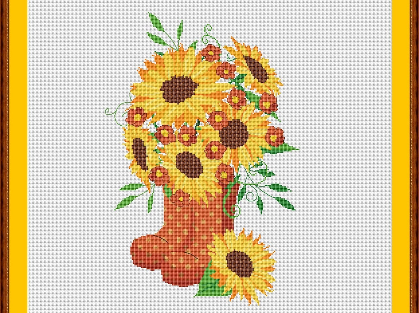 Sunflower Cross Stitch Pattern Pdf Burnt Orange Red Flower Etsy