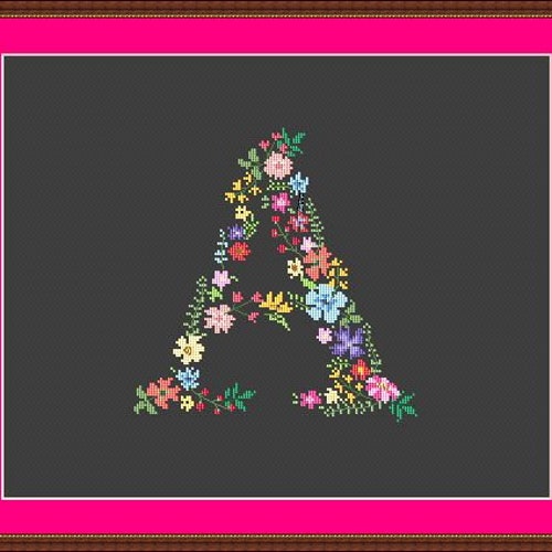 Monogram Modern Cross Stitch Pattern PDF Floral Letter A Etsy
