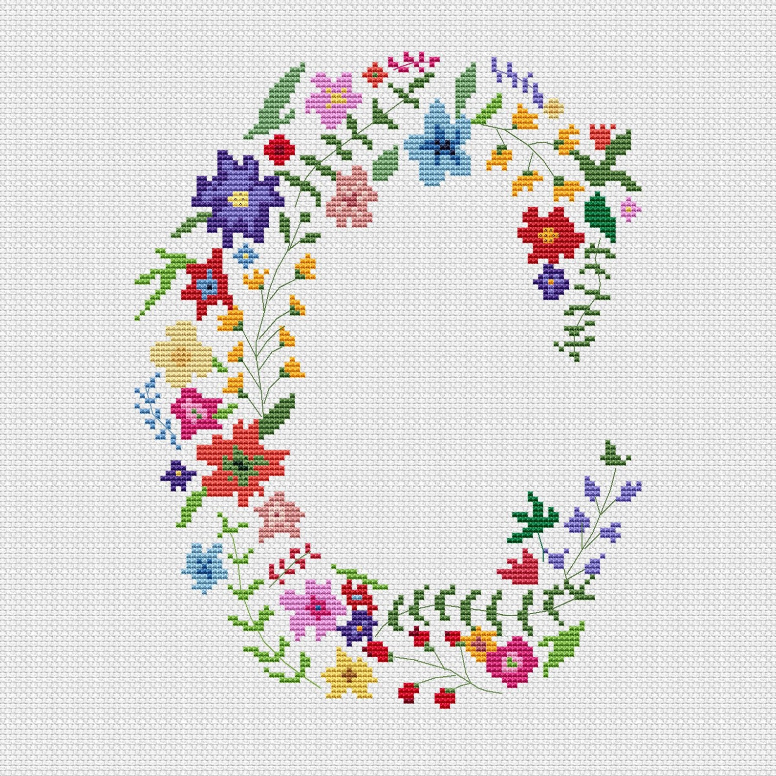 Floral Letter Cross Stitch Pattern Boho Monogram Embroidery Etsy