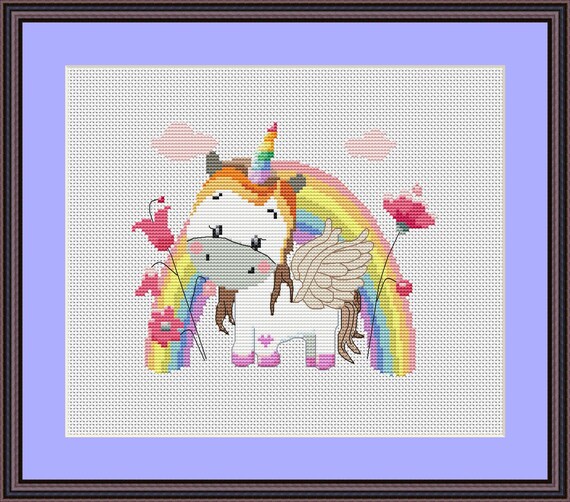 Unicorn Rainbow Cross Stitch Pattern Needlework Funny Cute Etsy