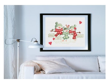 Snowman cross stitch pattern, Snowglobe vintage chart - SnowMen Face - Merry Christmas ornament - Winter pillow - Xmas gift for boyfriend