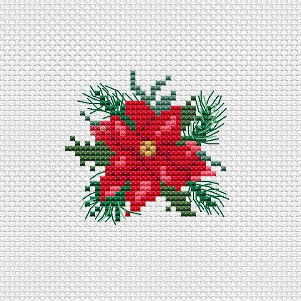 Christmas cross stitch pattern - Poinsettia ornament - Small Xmas pdf - Red flower card cross stitch - Xmas bookmark - Small easy beginner