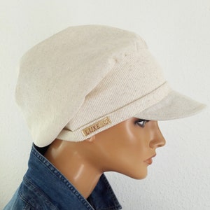 SOMMER Damen Kopfbedeckung Schildmütze Ballonmütze Weis/Natur Kreme 100% Baumwolle Chemo Alopezie Haarausfall Bild 5