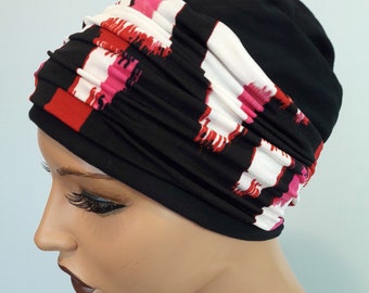 WOMEN Beanie Hat Long Hat Soft Jersey Black Red White Headband 2 tg. Chemo alopecia instead of wig