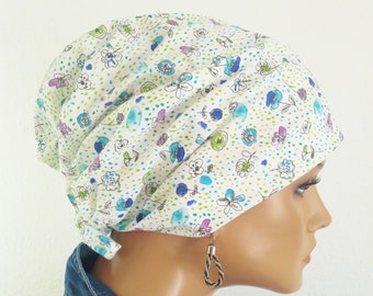 Sommer Kopftuch Mütze Bandana Kabriotuch Weis Blau Türkis Blümchen Reine Baumwolle Batist Chemo Alopezie Krebs