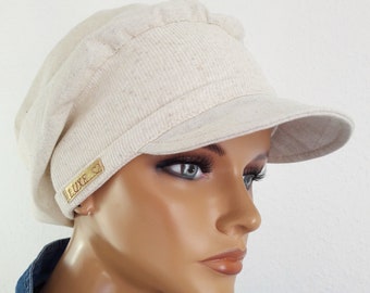 SUMMER casquette de baseball femme blanc/crème nature 100% coton chimio alopécie chute de cheveux