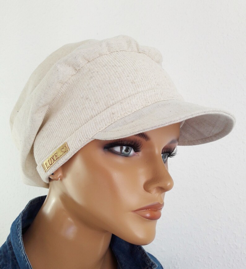 SOMMER Damen Kopfbedeckung Schildmütze Ballonmütze Weis/Natur Kreme 100% Baumwolle Chemo Alopezie Haarausfall Bild 1