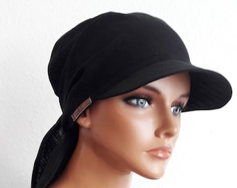 WOMEN Umbrella Cloth Convertible Cloth Canvas Cap Black Bandana Chemo Alopecia Natural Leash/Viscose