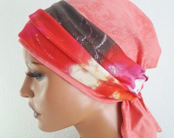 LUXUS Damen Kopfbedeckung Kopftuch Jersey Mütze Bandana Rosa mit Bunte Stirnband Hoher Tragekomfort Chemo Krebs ohne Binder