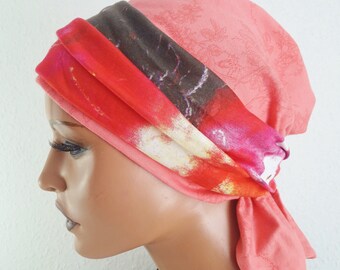 LUXURY Women's Headwear Headscarf Jersey Beanie Bandana Pink with Colorful Headband High Wearing Chemo Cancer Without Binder