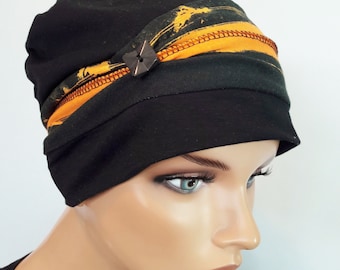 1 WOMEN Headgear Reversible Hat Beanie Beanie Beanie Beanie Beanie Cap Caps Black Yellow Jersey Chemo Alopecia