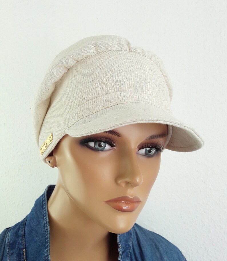 SOMMER Damen Kopfbedeckung Schildmütze Ballonmütze Weis/Natur Kreme 100% Baumwolle Chemo Alopezie Haarausfall Bild 7