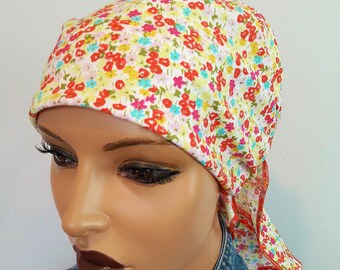 Women's Headwear Headscarf Bandana Nature Weis Red Flowers Chemo Alopecia 100% Cotton Instead of Pheato