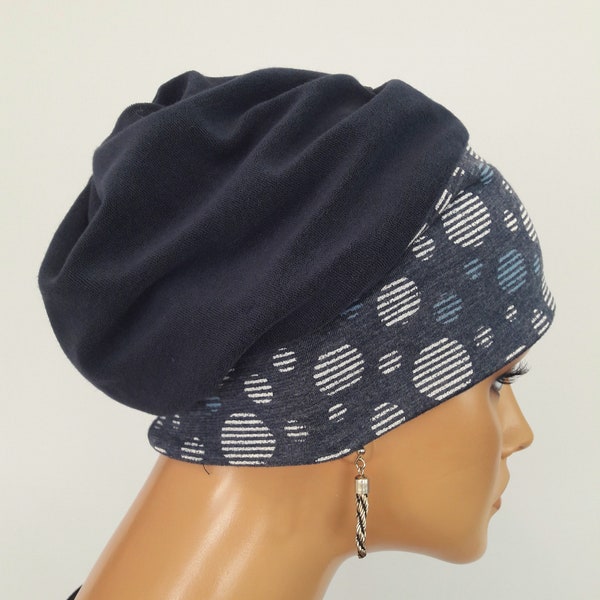 Cool Bonnet Femme Long Hat Jersey Gris Foncé Bleu 2 dans Une A Chimio A ALopécie Au lieu de Perruque