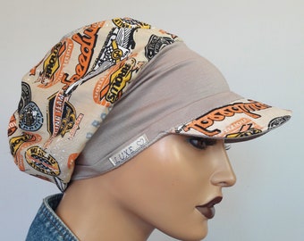 LUXUS Damen  Schildmütze Ballonmütze Beige Grau Bunte Muster  Baumwolle/Viskose 2 in Einem  Chemo Alopezie Haarausfall