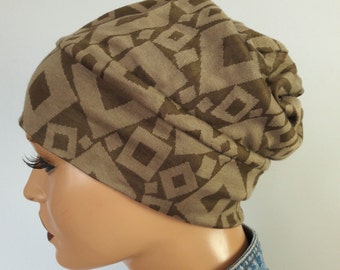 Damen Kopfbedeckung Mütze Beanie Braun  Beige Oliv Khaki Jersey  f. Chemo Alopezie statt Perücke