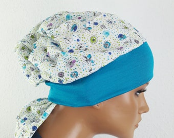 FEMMES Dété Tubulure Tuceau Bonnet Bandana Sans attaches Vert Turquoise Bleu 100 % Coton Chimio Alopécie