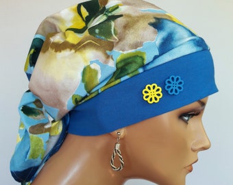 Sommer Damen Kopftuch Bandana  Mütze Blau Beige Türkis Grün Gelb Baumwolle  Jersey  Chemo Alopezie