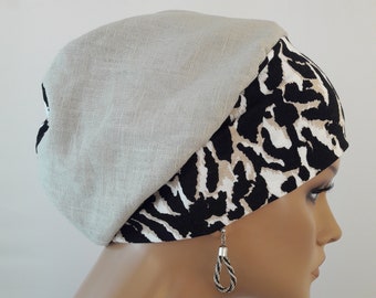 Sommer Frauen Ballonmütze  Mütze Baskenmütze Turban Kreme Natur Beige Leine Jersey /Band Chemo Alopezie