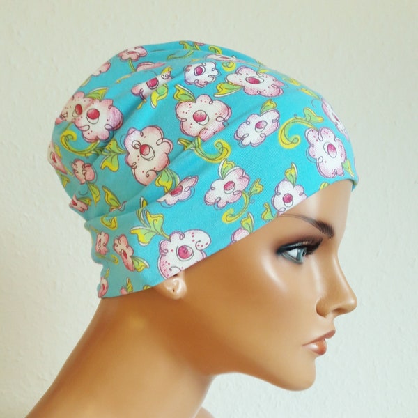 Mesdames chapeau Beanie Sleepyhead turquoise fleurs l’alopécie chimio Cap