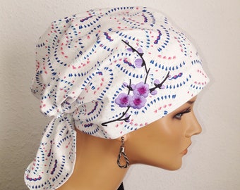 Summer headscarf hat bandana elastic band white colorful pure cotton jersey embroidery chemo alopecia cancer instead of a wig
