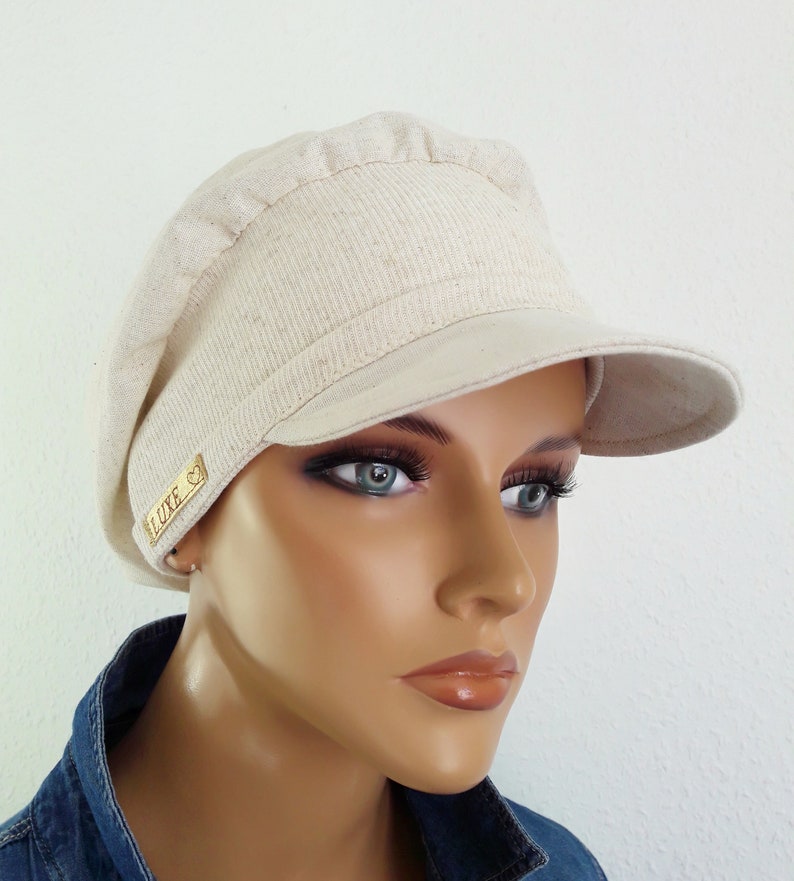 SOMMER Damen Kopfbedeckung Schildmütze Ballonmütze Weis/Natur Kreme 100% Baumwolle Chemo Alopezie Haarausfall Bild 3