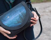 Leather Crossbody Bag, Hand painted bag mountains, Women Shoulder Bag, Mini Bag, Cross Body Bag, Leather Purse, Woman Handbag, Vintage bag