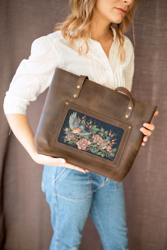 Custom Leather Shoulder Bag Large Leather Bag Hand Painted Etsy