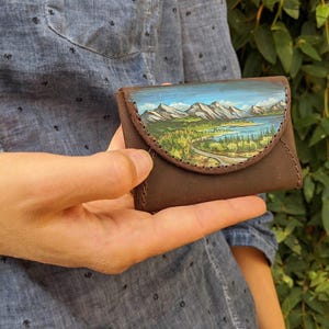 Custom order, set 2 leather hand painted Credit card holder