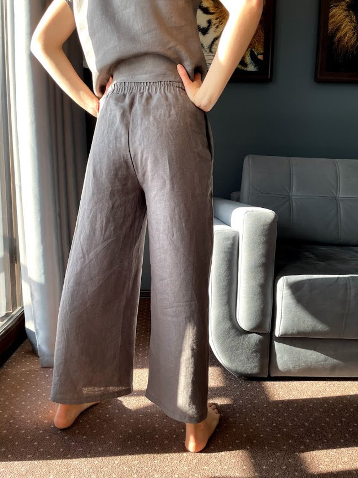 DOSLAVIDA Herren Caprihose Aus Leinen-Baumwolle – Lockere 3/4-Hose Mit Kordelzug Für Yoga & Strand (Größen XS-3XL)