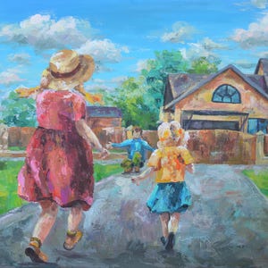 Original Acrylic painting on Canvas Children painting, original art custom little girl wall art, Ukrainian art, Wall Home Decor Gift