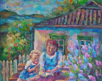 子供と犬の絵画：オリジナル具象画、6x8インチのミニ油絵 - Etsy 日本