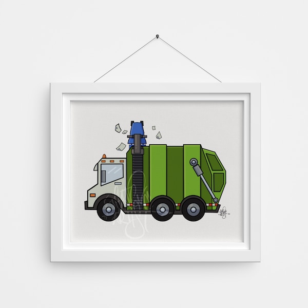 Recycle Truck Print | Garbage Truck | Nursery | Wall Art | Cute Poster | Wall Decor